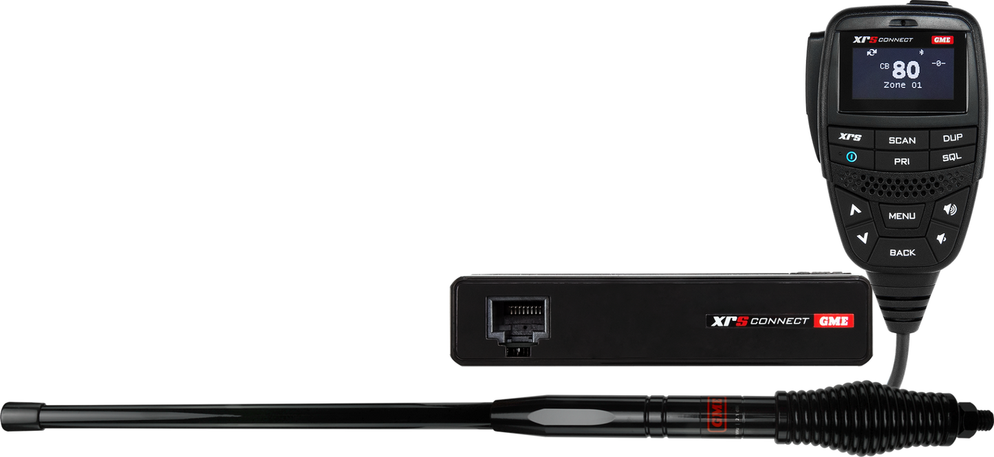 Black walkie-talkie with antenna on a white background