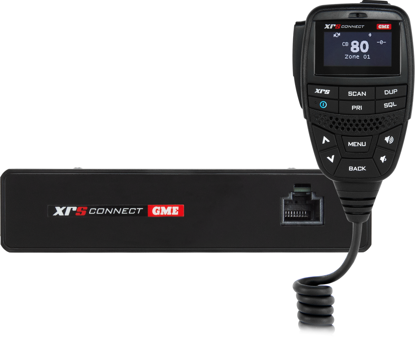 GME XR5 Connect radio and receiver on a white background