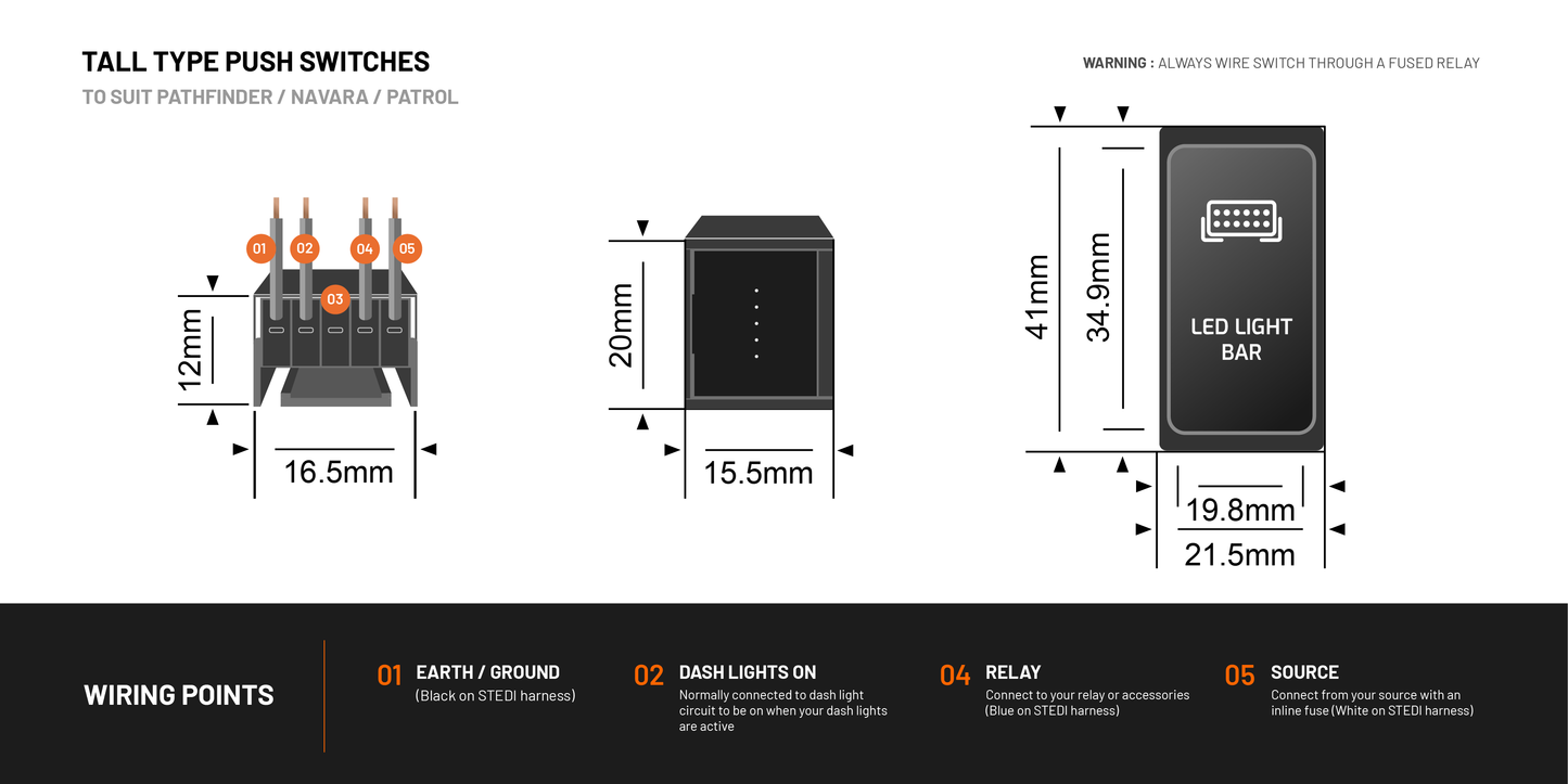 NISSAN NAVARA, PATROL, PATHFINDER TALL TYPE STEDI SWITCH-LIGHT BAR
