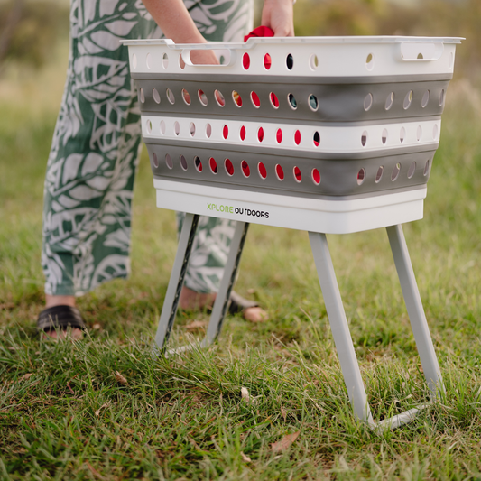 XPLORE OUTDOORS COLLAPSIBLE LAUNDRY BASKET WITH FOLD OUT LEGS