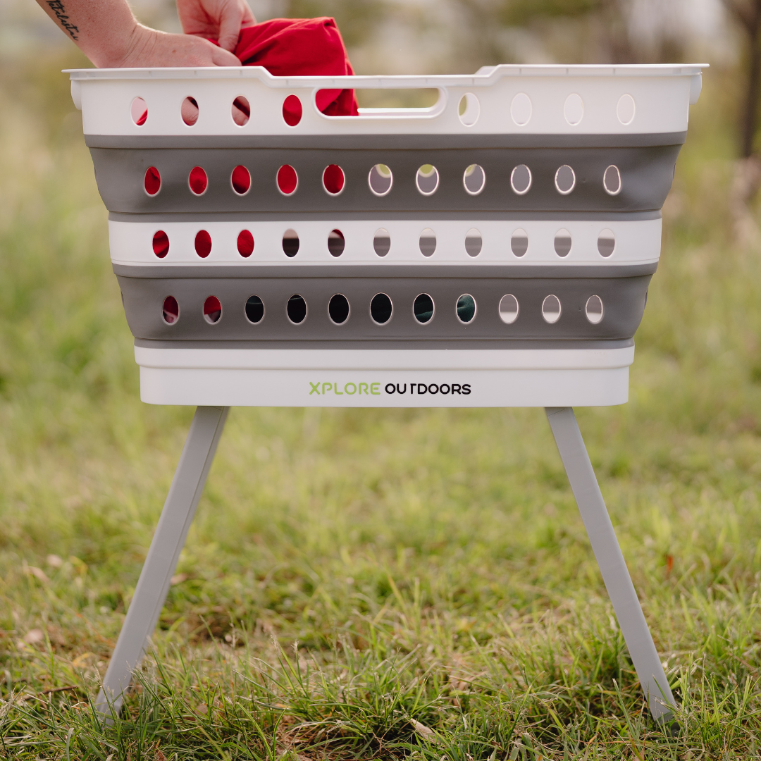 XPLORE OUTDOORS COLLAPSIBLE LAUNDRY BASKET WITH FOLD OUT LEGS