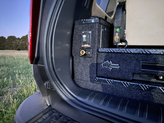 TOYOTA LANDCRUISER 200s KIT5 TJM SINGLE COMPRESSOR BRACKET & 5ltr AIR TANK MOUNT & DRAWER FRONT AIR OUTLET/SWITCH