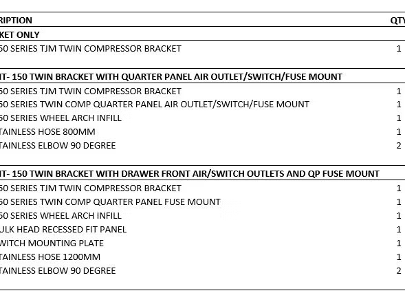 JBA PRADO 150 TWIN COMP BRACKET KIT