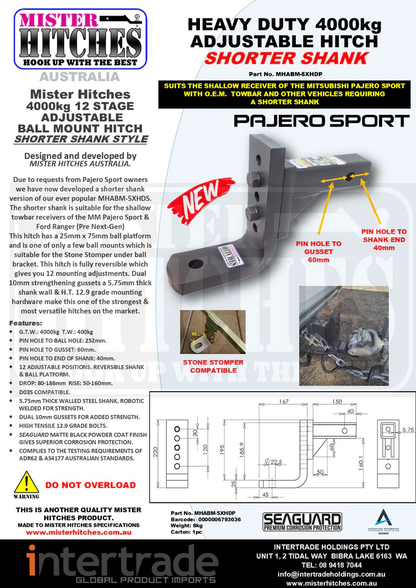 MISTER HITCHES BALL MOUNT 4T ADJ 5 HOLE