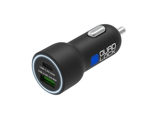 QUAD LOCK 48W DUAL CAR CHARGER - USB-C PD + USB-A QC3.0