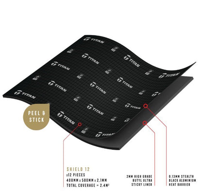 TITAN ACOUSTIC VIBRATION DEFENCE SHEETS (Qty 12) 400x500x2.1MM 2.4 SQ/M PEEL N STICK
