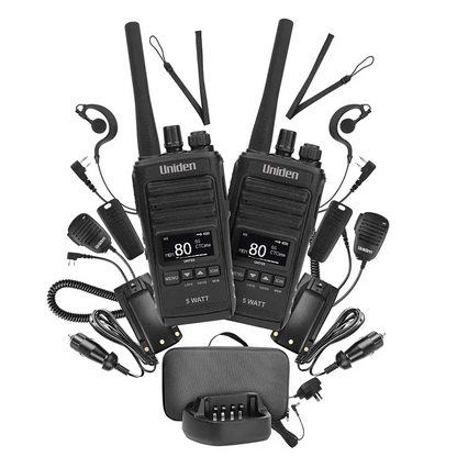 TWIN PACK UNIDEN HAND HELD 5W UHF IP54 RATED
