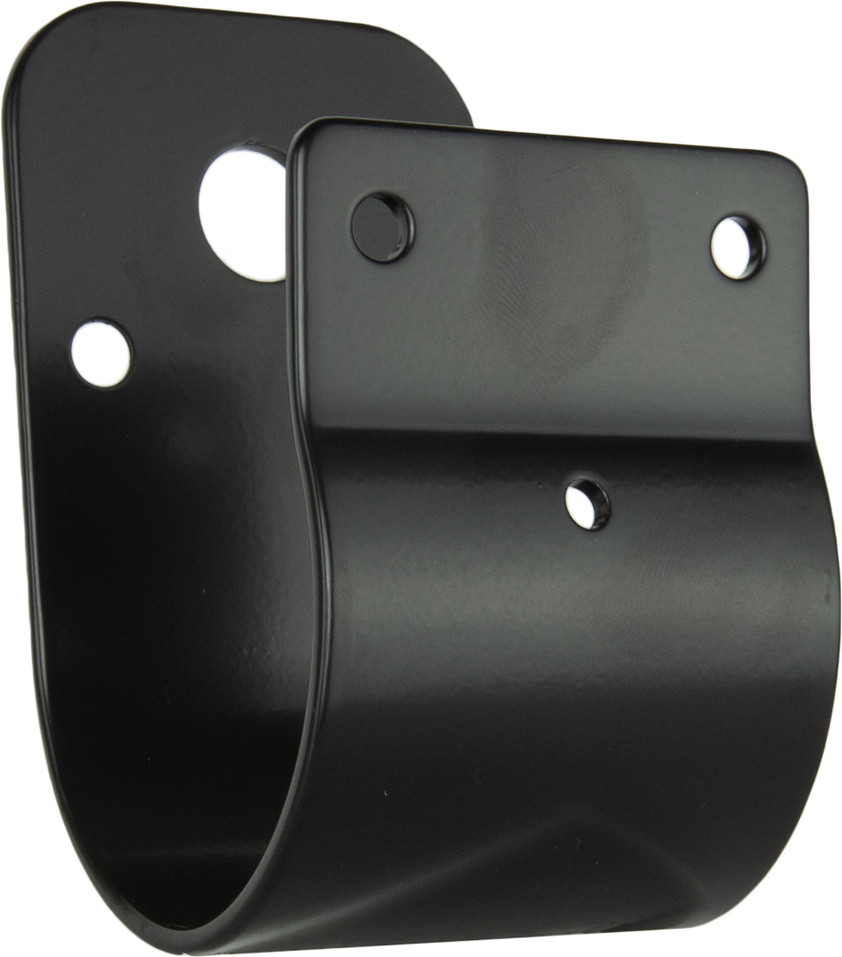 Two black metal brackets on a white background